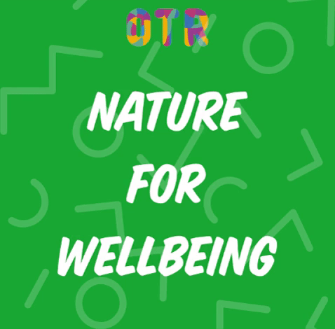 A gif of the text ‘Nature for Wellbeing’ flashing against a green background.