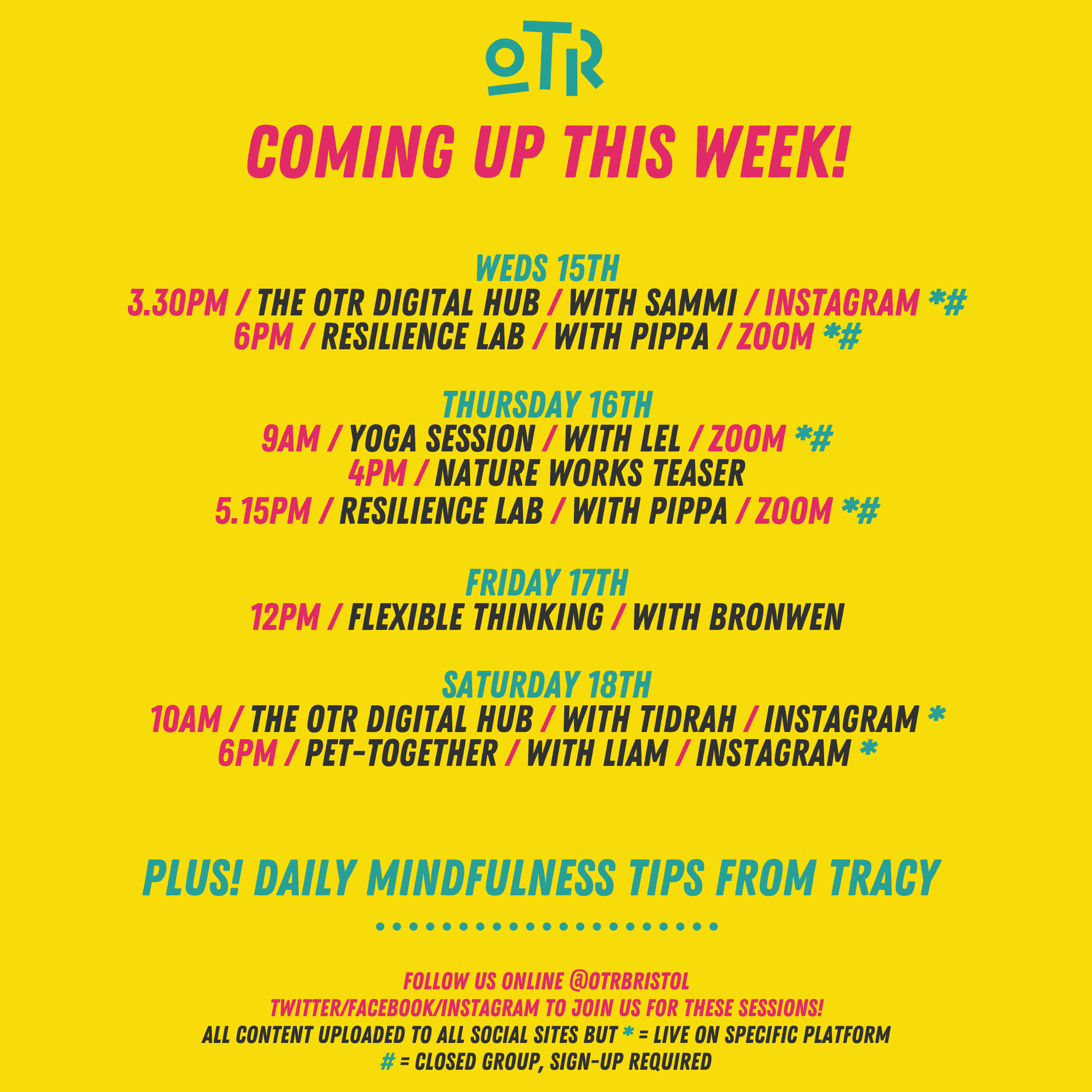 OTR's weekly schedule, w/c 13th April